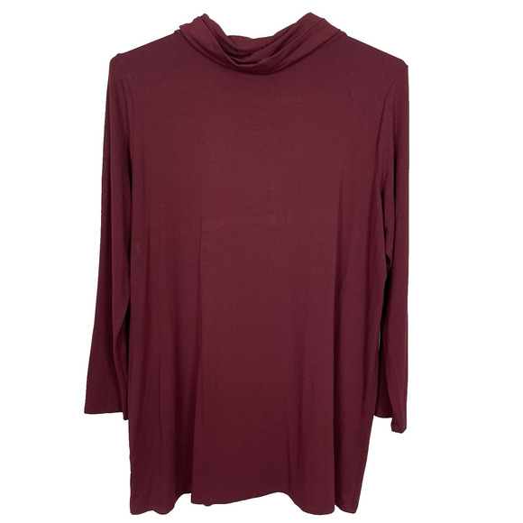 Eileen Fisher Tunic Top Size XL Burgundy Cowl Neck Minimalist Lagenlook Capsule - Picture 2 of 8